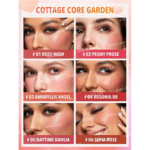 عرض تطبيقي لستة درجات بلاشر كريمي شيجلام Cottage Core Garden على الوجوه لإظهار التأثير المختلف لكل درجة.